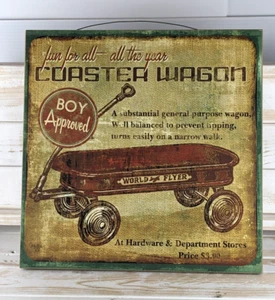 Reproduction Mollie B. Retro Boys Coaster Wagon Mdf Wall Art 12" x 12" - Picture 1 of 7