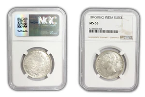 1840 India Silver Rupee Coin NGC MS 63 - Picture 1 of 2