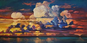 Seaside Clouds Art Deco PRINT Colorist Canvas Giclee Hawkins Studio Remarque R17 - Picture 1 of 5