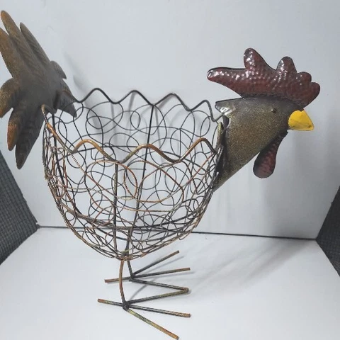 Wire/Metal Rooster Basket, Egg, Cork Holder, 12"x10"x8" Cover