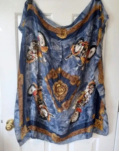 BILL BLASS Womens Silk Motocycle Denim Print Square Scarf Casual Chiffon 34"x34" - Picture 1 of 5