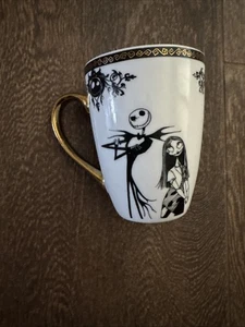Disney Nightmare Before Christmas Jack & Sally Black White Gold Coffee Mug Cup - Picture 1 of 4