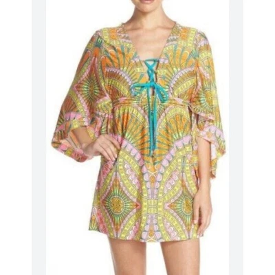 Traje de baño túnica estampada multicolor Trina Turk talla pequeña naranja rosa Foto 1 de 4