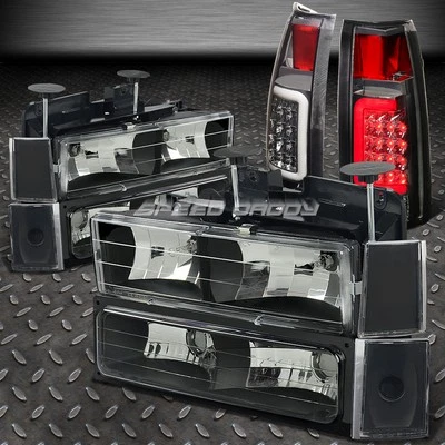 BLACK 8PC HEAD+BUMPER+CORNER+CHROME SMOKE 3D LED TAIL LIGHT FOR 88-93 CHEVY C10 - Image 1 of 4