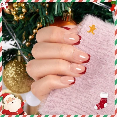 Modelones Press on Nails, Red Chrome French Short Square Fake short  - Image 1 of 4