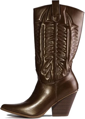 Cape Robbin SOUTHERN BELLE Cowgirl Mid Calf Pointy Toe Boots BROWN (8, BROWN) — 第 1/4 张图片