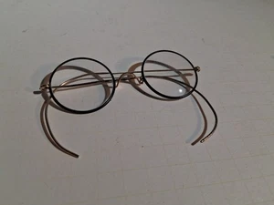 Antike gelbgold gefüllte Windsor schwarz Zelluloid runder Rand Lennon Brille - Bild 1 von 9
