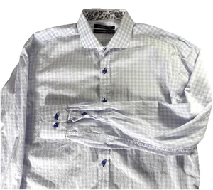 Hammer Made Shirt Mens 47 16.5 Made taly White Blue Check Button Down Paisley - Picture 1 of 11