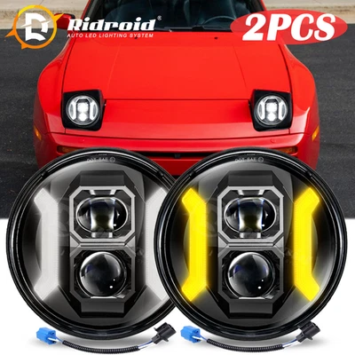Par de faros proyectores LED redondos de 7 pulgadas Turn&DRL para Porsche 944 1983-1991 Foto 1 de 4