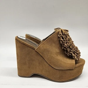 Carlos Santana Wedge Platform 7M Brown Slides Leather Suede Boho Western 70s 5"H - Bild 1 von 6