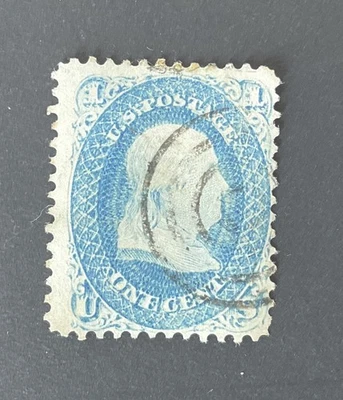 US Scott #63, 1861 Franklin, 1c blue, VERY FINE USED *Bullseye Cancel* NH - Image 1 of 2