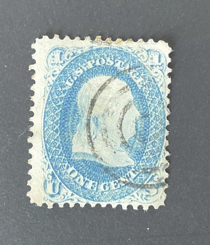 US Scott #63, 1861 Franklin, 1c blue, VERY FINE USED *Bullseye Cancel* NH - Image 1 of 2