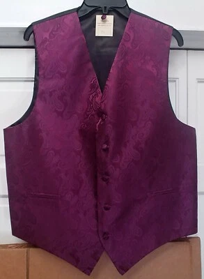 Chaleco hecho a mano para hombre berenjena satinado cachemira con corbata y bolsillo cuadrado nuevo con etiquetas M Foto 1 de 4