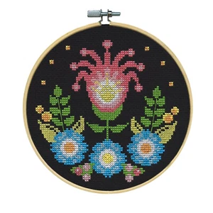 Cross Stitch Kit ~ Design Works Folk Art Floral w/6" Wood Hoop #DW7075 - Picture 1 of 4