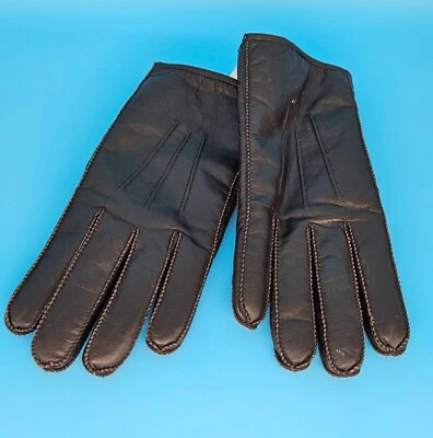 NUEVO CON ETIQUETAS Guantes De Colección JC Penney Marrón Medianos Cuero de Vaca Forrados de Vellón Cálidos LEER Foto 1 de 4