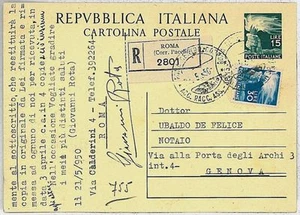 ITALIA REPUBBLICA: Storia Postale - INTERO POSTALE usato raccomandata 1950 - Picture 1 of 1