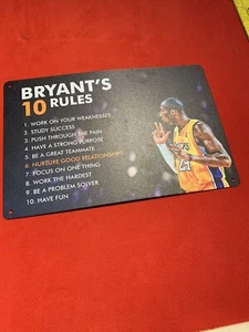 Kobe Bryant Sign " Bryant’s 10 Rules" Metal Signage 12" x8 " NEW - Picture 1 of 4