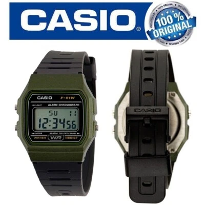 Orologio digitale CASIO F-91WM-3ADF Unisex Nero Verde Vintage Classico Sveglia - Immagine 1 di 4