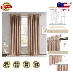 Soft Blush Velvet Curtains, Extra Long and Room Darkening for Stylish Home Decor - Picture 1 of 10