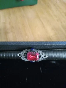 Ladies Gothic Red & Blue Rhinestone Adjustable Ring - Picture 1 of 3