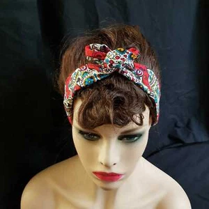 Candy Sugar Skull Wired Headband Hair Band Bandana Retro Scarf Vintage Halloween - Picture 1 of 4