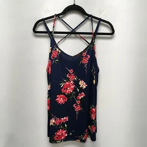 Papermoon Womens Navy Floral V-Neck Cami Strappy Crossback Plus Size Tank Top 1X - Picture 1 of 7