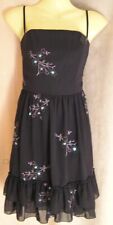 Miss Anne Size  S 8 Dress Black Party Cocktail Ladies Embroidered Floral