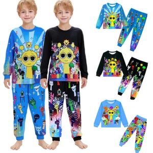 Boys Girls Sprunki Pyjamas Long Sleeve Outfit Kids T-shirt Pants Nightwear Pjs - Picture 1 of 23