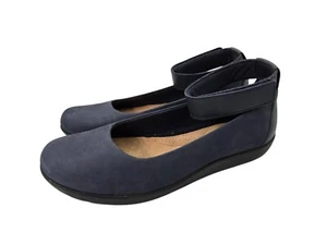 Clarks Cushion Soft 8.5 Navy Mary Jane Flats Ankle Strap Medora Nina - Picture 1 of 13