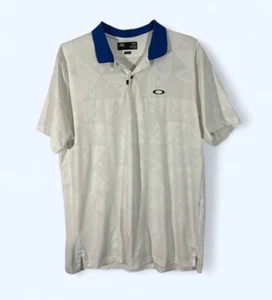 Oakley Mens Hydrolux Polo Shirt Size LARGE MSRP $75 WHITE BLUE - Picture 1 of 5