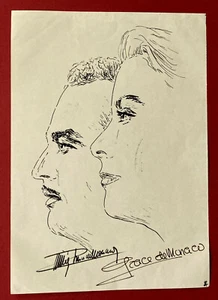 Monaco - GRACE KELLY + RAINIER III. - Porträtzeichnung mit eigh. U. - Bild 1 von 1