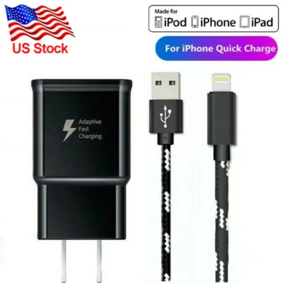 3ft USB Charger Cable Fast Wall Charger For iPhone 12 11 Pro Max XR XS Max ipad - Image 1 of 4