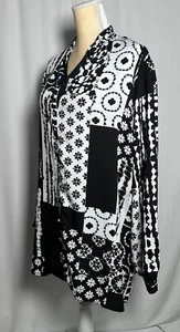 Allison Daley Women Tunic Blouse Shirt Top 2X Button Long Sleeve Black White New - Picture 1 of 15