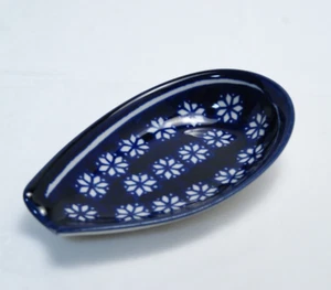 Ceramic Spoon Rest Hand Made Polish Pottery Snowflake Flower Pattern Cobalt Blue - Picture 1 of 6