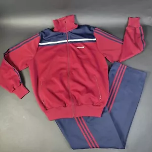 BLEMISH VTG 80s Adidas Trefoil Drawstring Track Suit Red Blue Taiwan Sz Large L - Picture 1 of 17