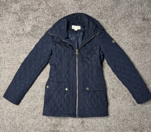 Michael Kors Women’s Small S Navy Blue Diamond Quilted Gold Coat Jacket Lined - Picture 1 of 10