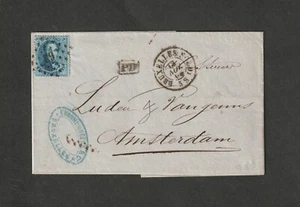 Belgium 1865 Brussels to Amsterdam with forwarding agent oval handstamp 20c #15b - Picture 1 of 2