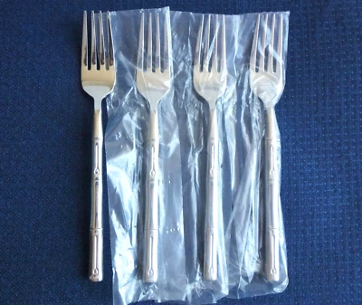 New Hampton Forge Signature BAMBOO Set of 4 Salad Forks Stainless (7 1/8")