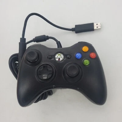 Genuine Microsoft XBOX 360 Black Wired USB Controller OEM PC - Tested  - Image 1 of 4
