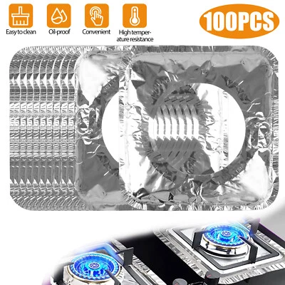 REDTAGTOWN 100pcs Aluminum Foil Gas Stove Burner Liners Disposable Square Cooker Protector