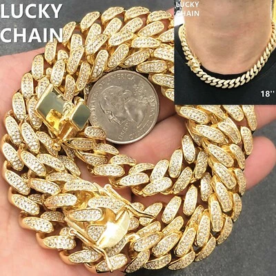 COLLAR GARGANTILLA CADENA ESLABÓN CUBANO ACABADO ORO 18"14K 12mm 137g Foto 1 de 4