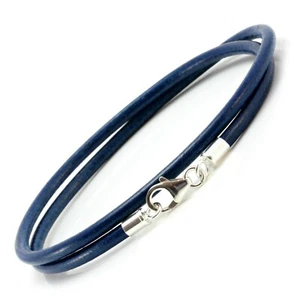 Hombre / Mujer Azul Cuero Pulsera Esterlina Plata Clasp-Double Envuelto 3mm - Imagen 1 de 3