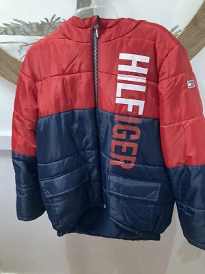 Tommy Hilfiger мальчиков пуховик Куртка Пальто размер L 14/16 молодежи с капюшоном выстеганная BigLogo - Изображение 1 из 4