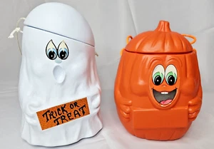 1990 Mars Halloween Ghost & Pumpkin Candy Bucket Blow Mold Plastic Vintage - Picture 1 of 7