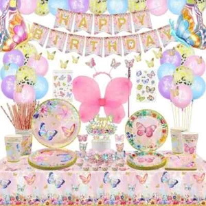 175 Piece Huge Butterfly Party Set – Balloons, Banner, Cake Topper, Fairy Wings - Picture 1 of 8
