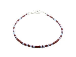 Claret Red & Blue Seed Bead Friendship Bracelet / Boho Anklet / Minimal Necklace - Picture 1 of 12