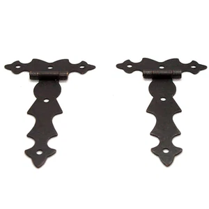 Decorative Hinges Black Galvanised with fixings Antique Vintage Style. Pack of 2 - Picture 1 of 7