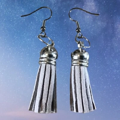 Handmade Suede Tassel Earrings Christmas Gift Stocking Filler Q205 Grey - Image 1 of 3