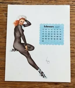 Calendar Sheet Varga Pinup Girl February 1948 Vintage Original NOS Redhead Lady - Picture 1 of 4