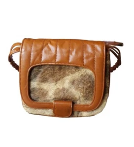 Vintage Real Cowhide Shoulder Handbag Cow Leather Fur Unique Shoulder Bag VGC - Picture 1 of 14